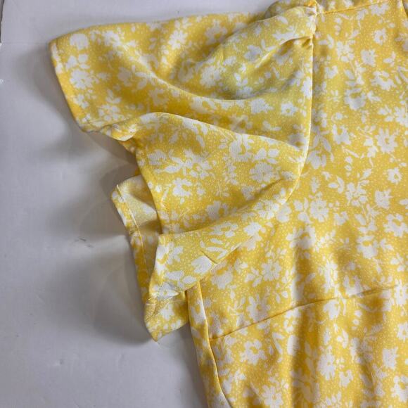 LC Lauren Conrad Modern Wrap Mini Dress Flutter Sleeve Medium Butter Yellow - Picture 4 of 11